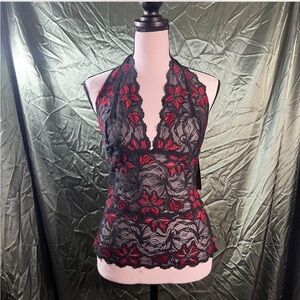Black and Red Lace Halter Top